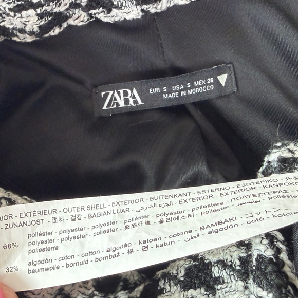 Zara Houndstooth Blazer Mini Dress Tailored Welt Pocket Sz S Retro Glam Core - Picture 15 of 16